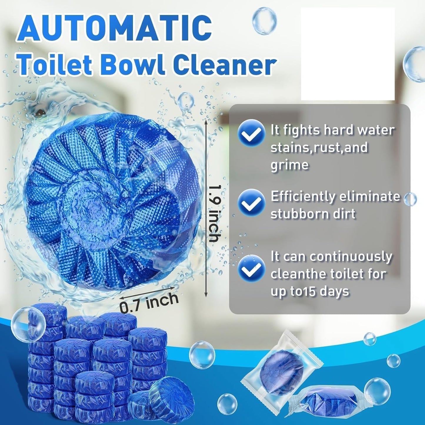 Automatic Flush Toilet Bowl Cleaner Tablets, Mild Lemon Scent (Pack Of 10)